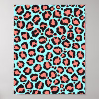 Artsy Trendy Coral Mint Turquoise Leopard Poster d