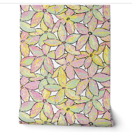 Artwork Flowers Modern Pink Green Yellow. Tapete