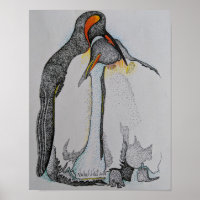 Artwork, Penguins, cuddling, Drawing, Art