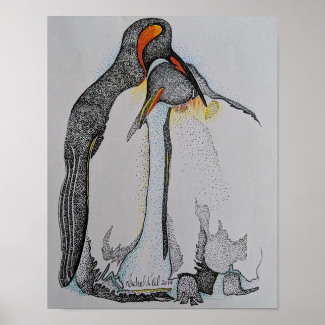 Artwork, Penguins, cuddling, Drawing, Art Poster (Vorne)