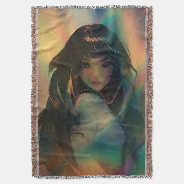 Artwork von Anime Girl umgeben von Rainbow Light Decke (Vorderseite Vertikal)