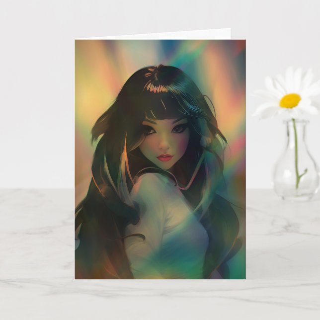 Artwork von Anime Girl umgeben von Rainbow Light Karte (Kleine Pflanze)