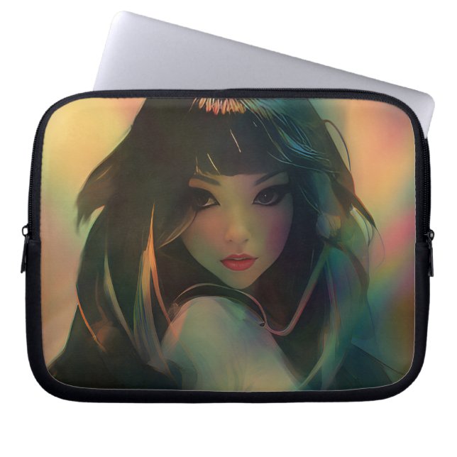 Artwork von Anime Girl umgeben von Rainbow Light Laptopschutzhülle (Vorderseite)
