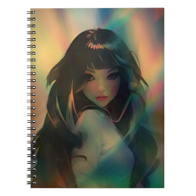 Artwork von Anime Girl umgeben von Rainbow Light Notizblock (Vorderseite)