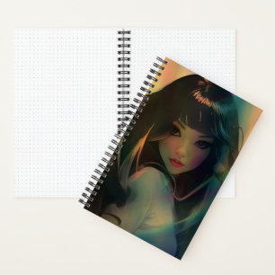 Artwork von Anime Girl umgeben von Rainbow Light Notizbuch