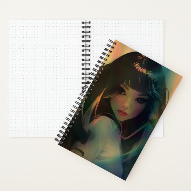 Artwork von Anime Girl umgeben von Rainbow Light Notizbuch (Innen)