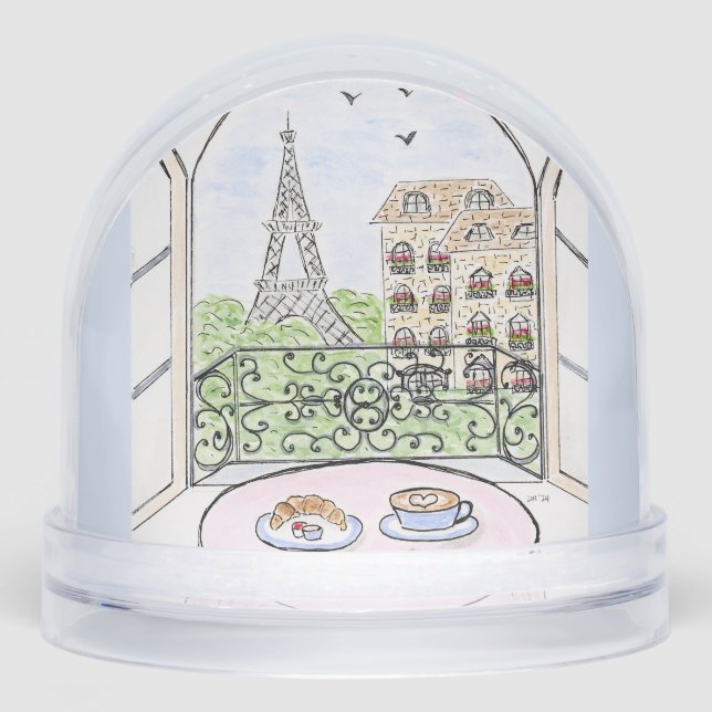 Artwork Whimsical Paris Eiffel Tower KANN FOTO HIN Schneekugeln (Vorderseite)