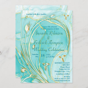 Arty turquoise Or abstraite fleur Invitation
