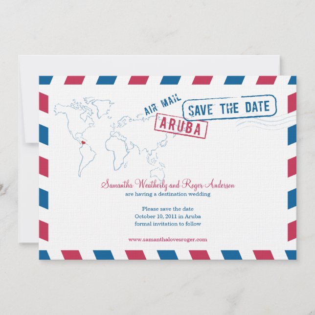 Aruba Air Mail Wedding Save the Date (Vorderseite)