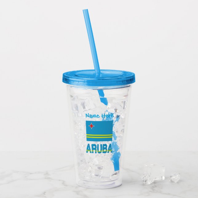 Aruba and Aruban Flag Blue Personalization  Acryltrinkbecher (Vorderseite Ice)