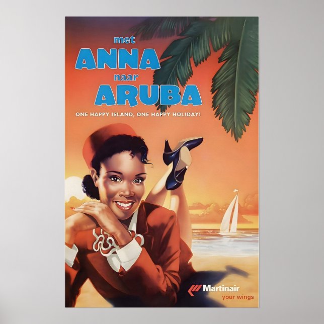 Aruba Art Martinair Travel Poster Caribbean Print  (Vorne)