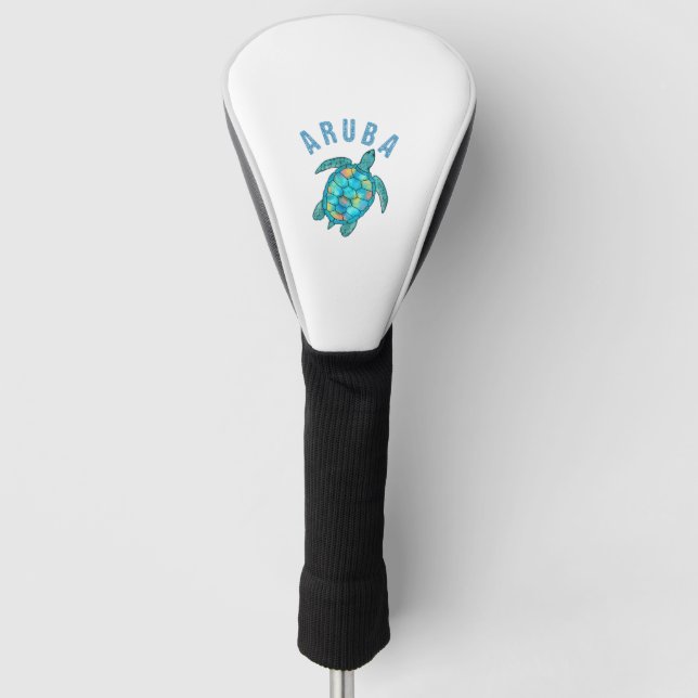 Aruba Beach Sea Schildkröte Illustration Golf Headcover (Vorderseite)
