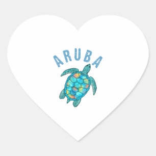 Aruba Beach Sea Schildkröte Illustration Herz-Aufkleber