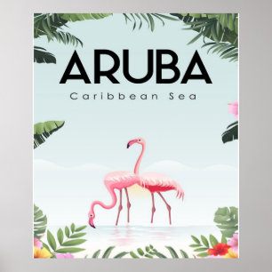 Aruba Caribbean Sea Flamingo Funny Flaming Poster