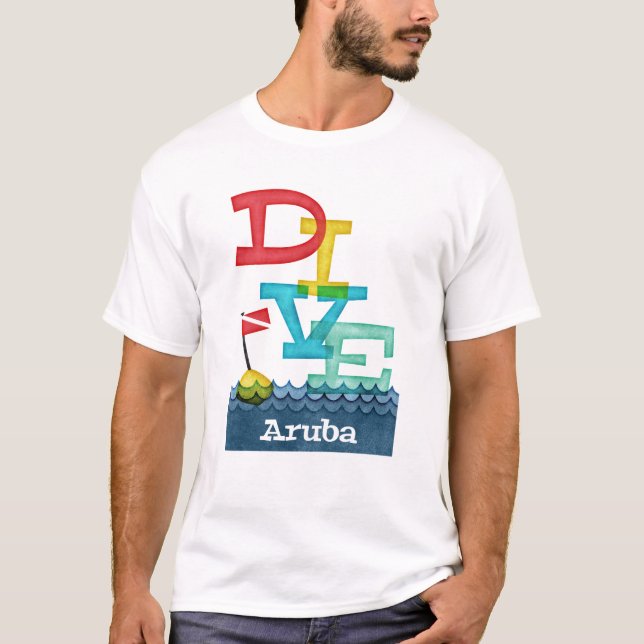 Aruba Dive - farbenfrohe Scuba T-Shirt (Vorderseite)
