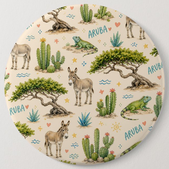 Aruba Divi-Baum, Esel, Iguana, Kaktus Button (Vorderseite)