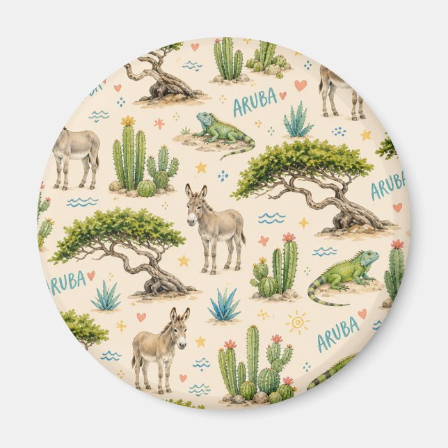 Aruba Divi-Baum, Esel, Iguane, Kaktus Magnet (Vorne)