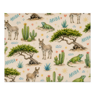 Aruba Divi-Baum, Esel, Iguane, Kaktus Poster