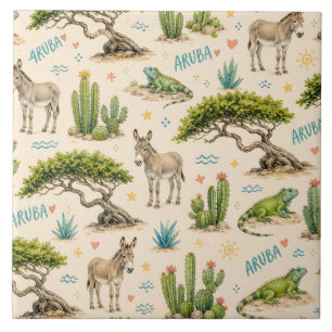 Aruba Divi-Baum, Esel, Leguan, Kaktus Fliese
