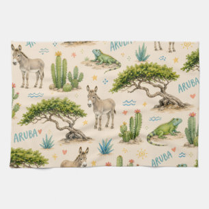 Aruba Divi-Baum, Esel, Leguan, Kaktus Geschirrtuch