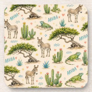 Aruba Divi-Baum, Esel, Leguan, Kaktus Getränkeuntersetzer