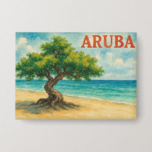 Aruba Divi Tree Eagle Beach Aquarell Button