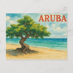 Aruba Divi Tree Eagle Beach Aquarell Feiertagspostkarte