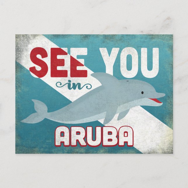 Aruba Dolphin - Retro Vintage Travel Postkarte (Vorderseite)