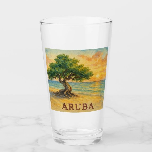 Aruba Eagle Beach Divi Baum Goldene Stunde Glas (Vorderseite)