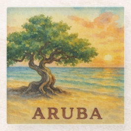 Aruba Eagle Beach Divi Baum Goldene Stunde Glasuntersetzer