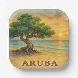 Aruba Eagle Beach Divi Baum Goldene Stunde Pappteller