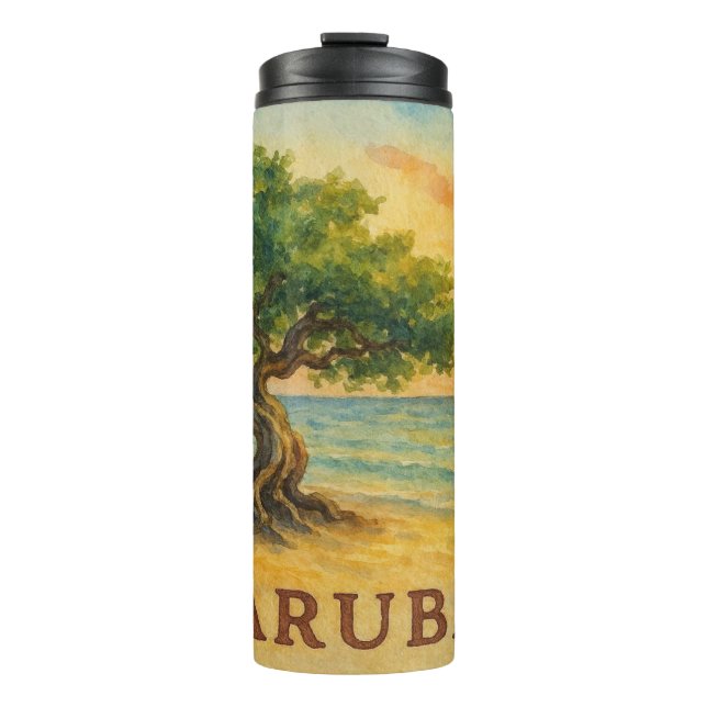 Aruba Eagle Beach Divi Baum Goldene Stunde Thermosbecher (Vorderseite)