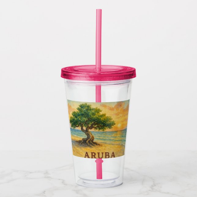 Aruba Eagle Beach Divi Tree Golden Hour Acryltrinkbecher (Vorderseite)