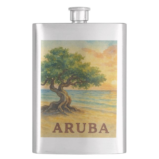 Aruba Eagle Beach Divi Tree Golden Hour Flachmann (Vorderseite)