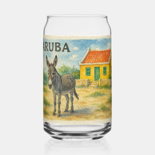 Aruba Esel mit gelbem Cunucu-Haus Aquarell Dosenglas
