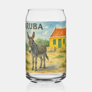 Aruba-Esel mit gelbem Cunucu-Haus-Aquarell Dosenglas