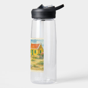 Aruba Esel mit gelbem Cunucu-Haus Aquarell Trinkflasche