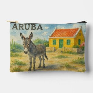 Aruba Esel mit gelbem Cunucu-Haus Aquarell Zubehörtasche