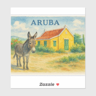 Aruba Esel und Cunucu-Haus Aquarell Aufkleber