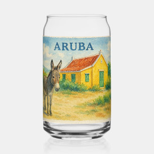Aruba Esel und Cunucu-Haus Aquarell Dosenglas