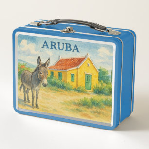 Aruba Esel und Cunucu-Haus Aquarell Metall Brotdose