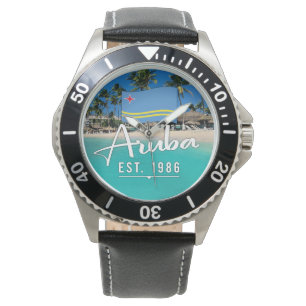 "Aruba Est. 1986" Strand mit Flagge Armbanduhr