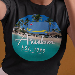 "Aruba Est. 1986" Strand mit Flagge T-Shirt