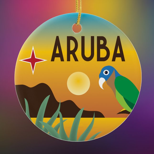 Aruba farbenfrohe karibische Illustration Keramik Ornament (Von Creator hochgeladen)