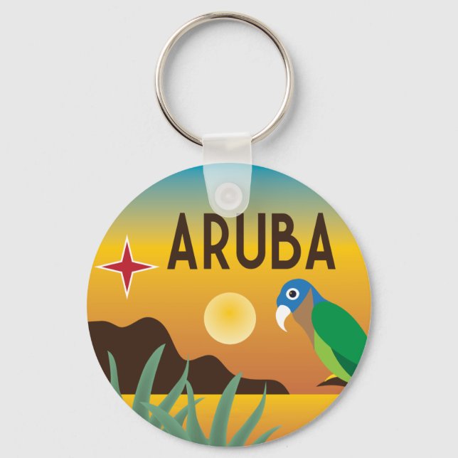 Aruba farbenfrohe karibische Illustration Schlüsselanhänger (Vorderseite)