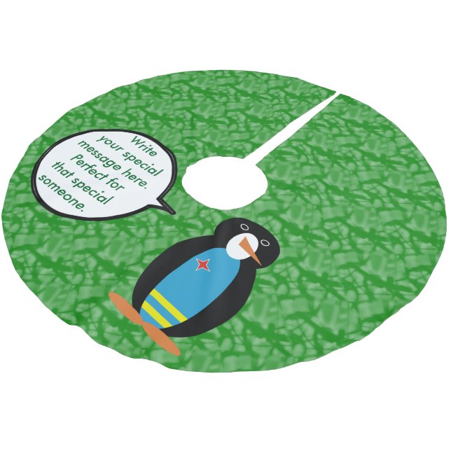 Aruba Flag Holiday Frau Penguin Gespräch Polyester Weihnachtsbaumdecke (Schrägansicht)