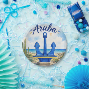 Aruba-Flagge Anker Karibikinsel Reise Souvenir Pappteller
