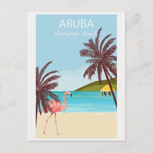 Aruba Flamingo Beach Vintage Travel Postkarte (Vorderseite)