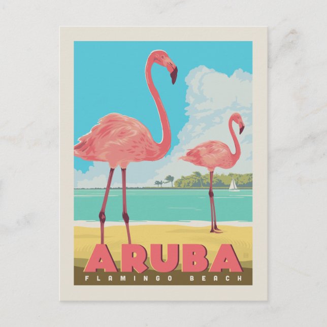 Aruba | Flamingo-Strand Postkarte (Vorderseite)