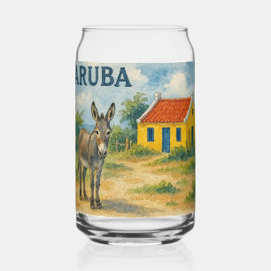 Aruba Gelbes Cunucu-Haus mit Esel Aquarell Dosenglas